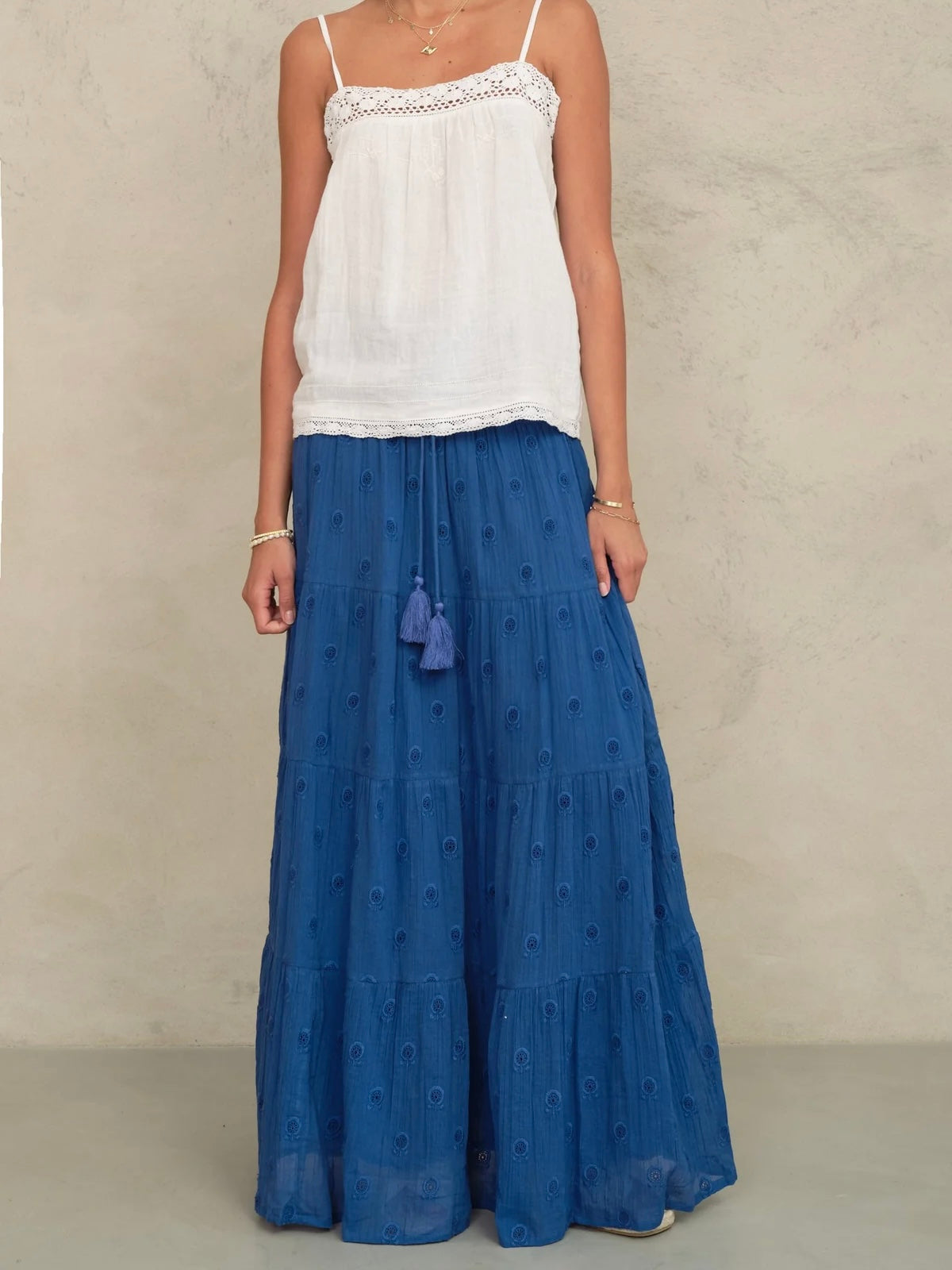 M.A.B.E Frani Embroidered Maxi Skirt-Cobalt