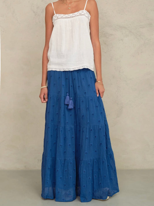 M.A.B.E Frani Embroidered Maxi Skirt-Cobalt