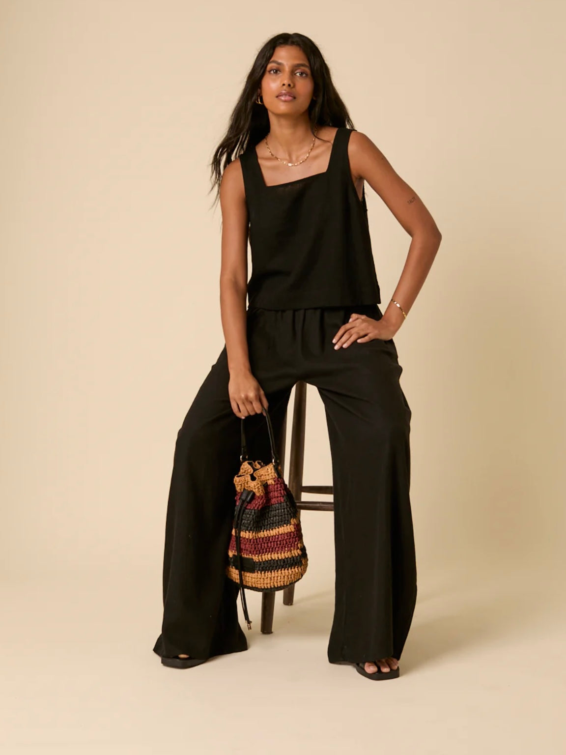 Nobody's Child Stanley Black Linen Blend Vest Top