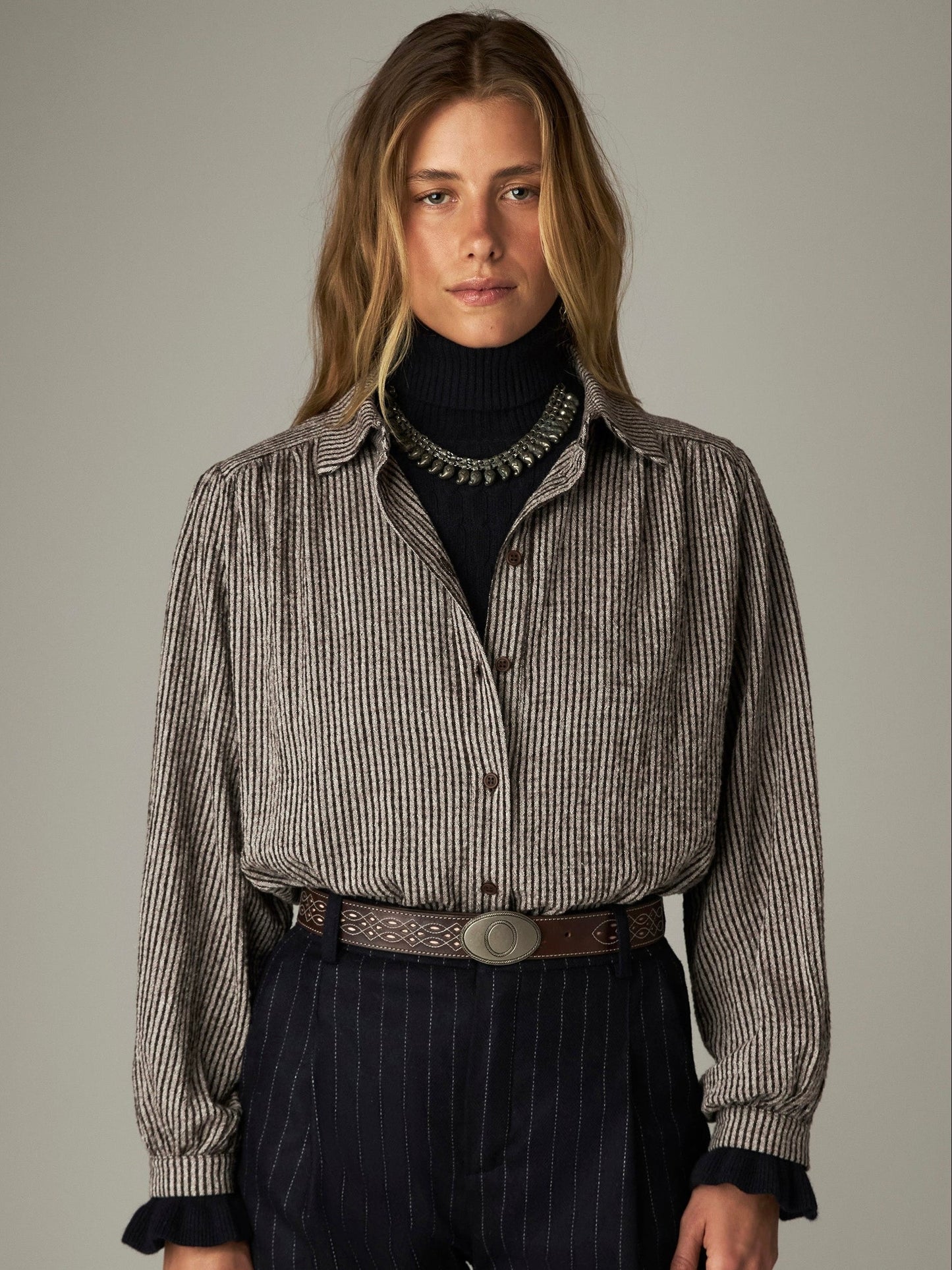 Maison Hotel Claude Shirt Coffee Stripes