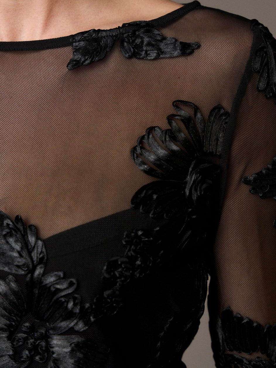 Pieszak Melia Flounce Sleeve Mesh Blouse-Black