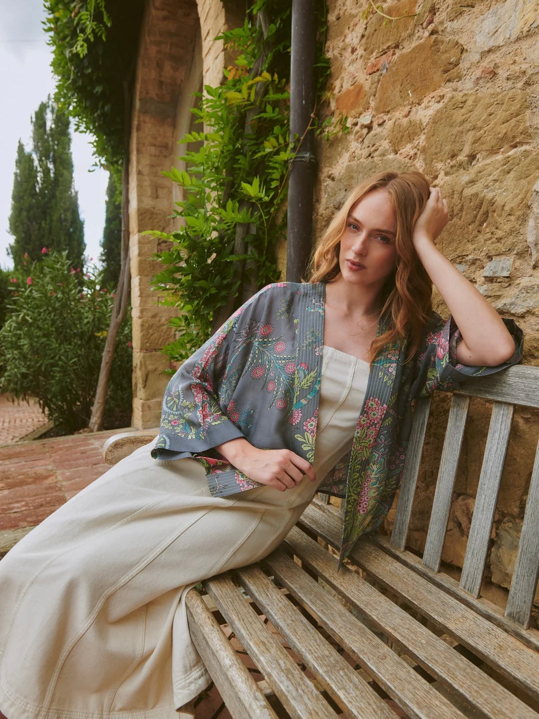 One Hundred Stars Boho Garden Grey Kimono