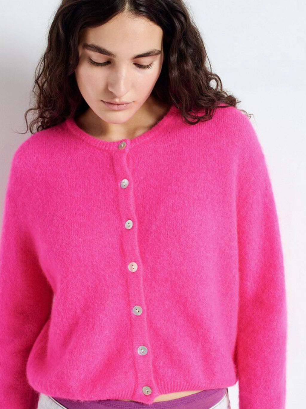 American Vintage Vitow Cardigan-Neon Pink Melange