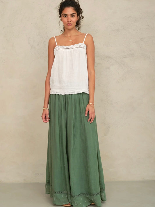 M.A.B.E Seri Embroidered Maxi Skirt-Green