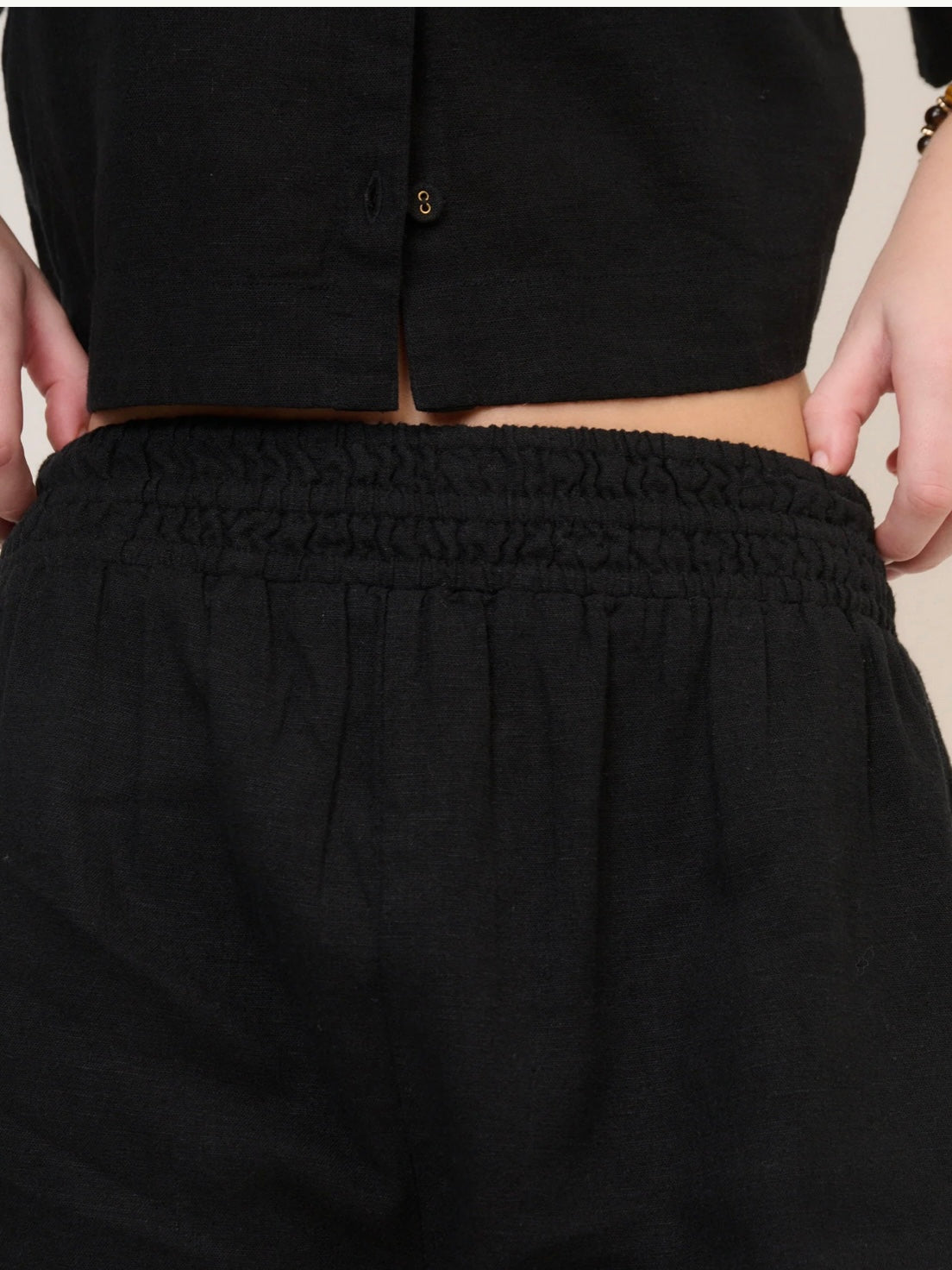 Nobodys Child Black Linen Blend Elasticated Waist Shorts