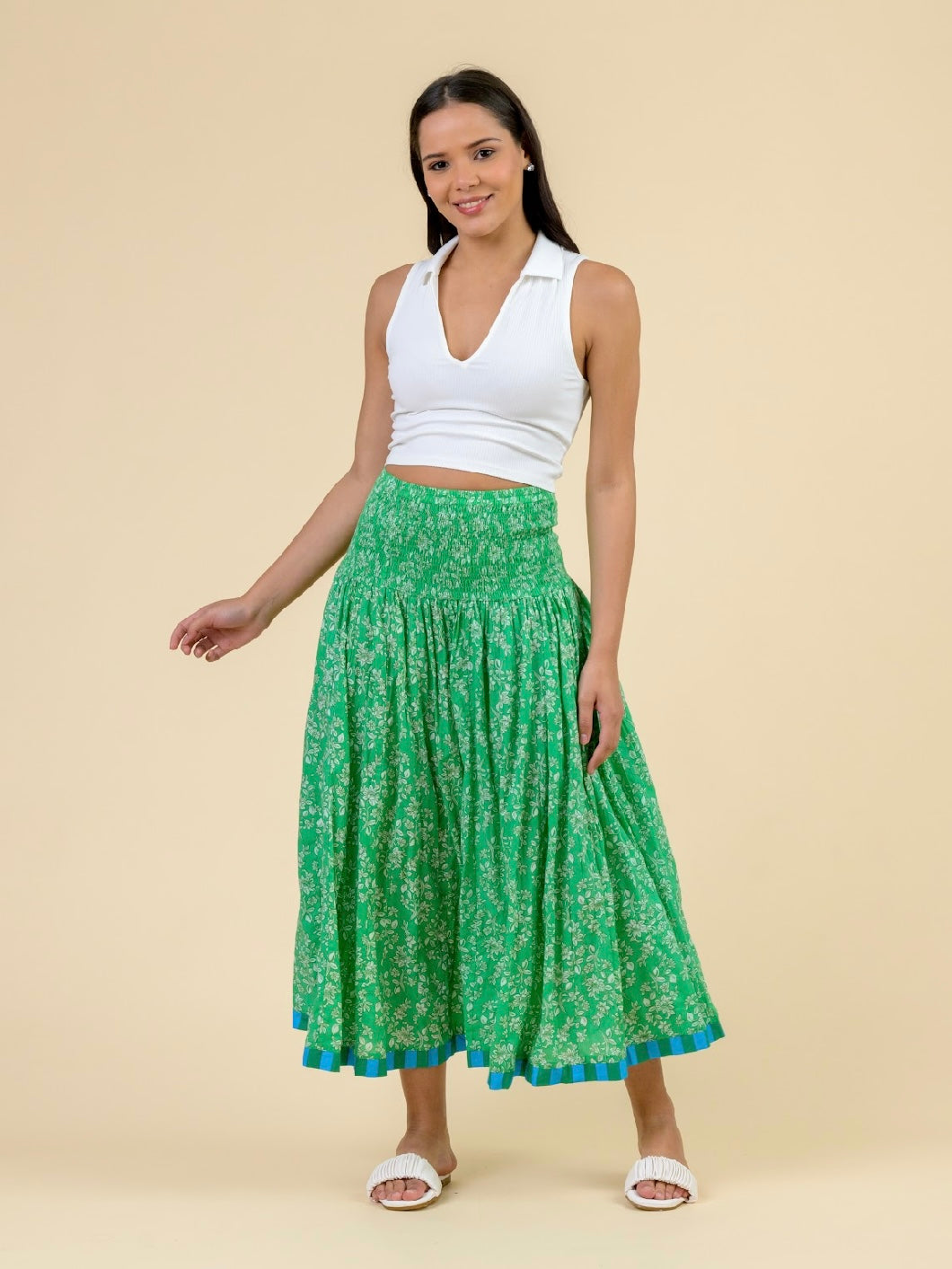 Handprint Dream Apparel Arista Maxi Skirt- Busy Floral Green
