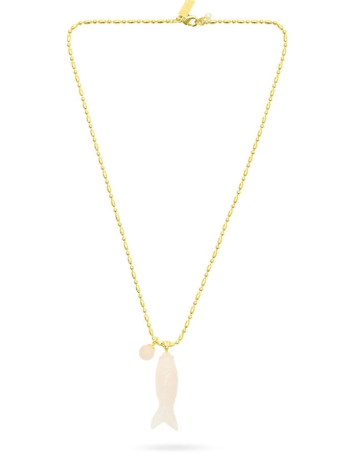 Talis Chains Happy Fish Pendant Rose Quartz