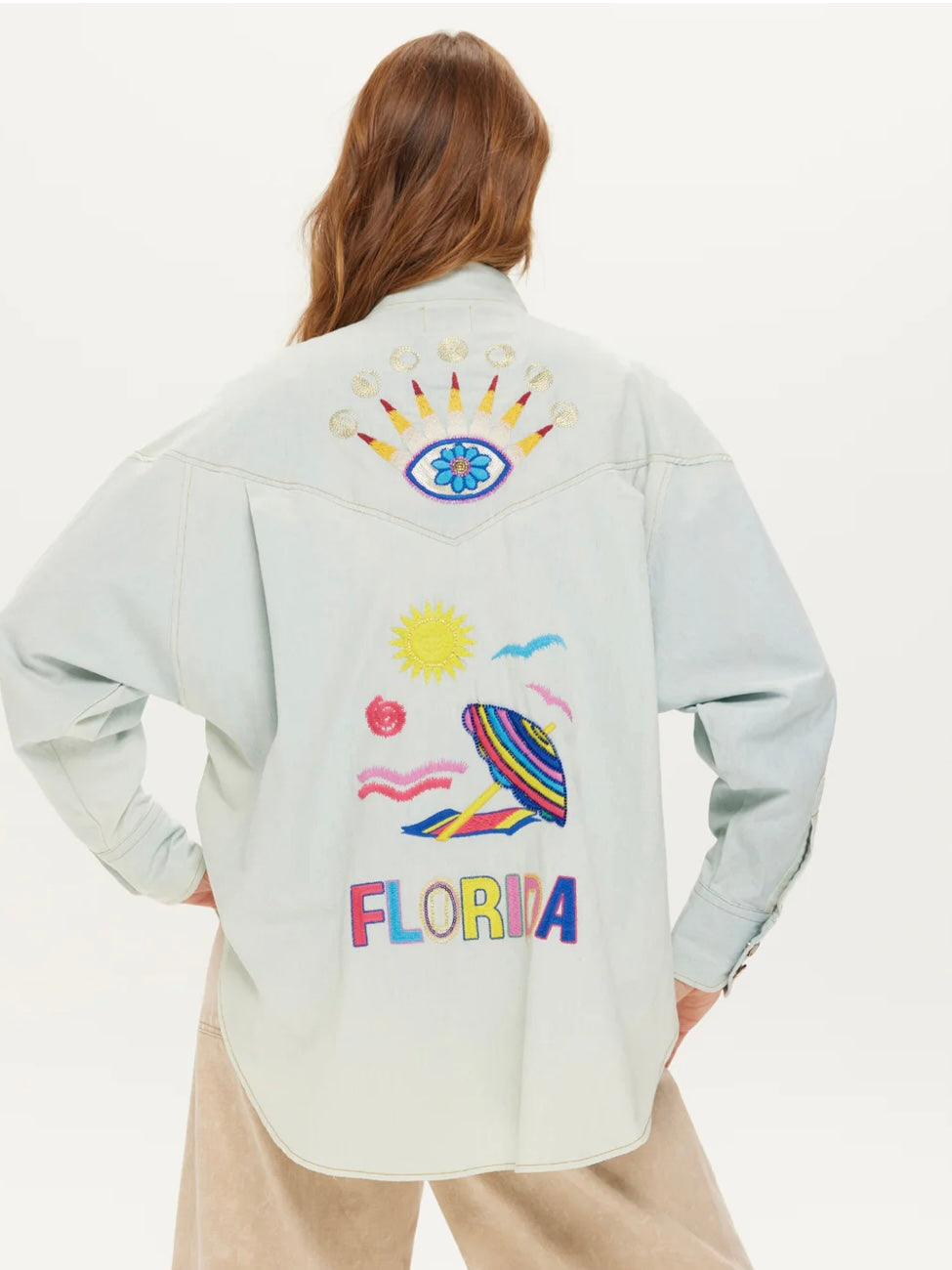 Me369 Adelyn Light Blue Oversized Embroidered Shirt