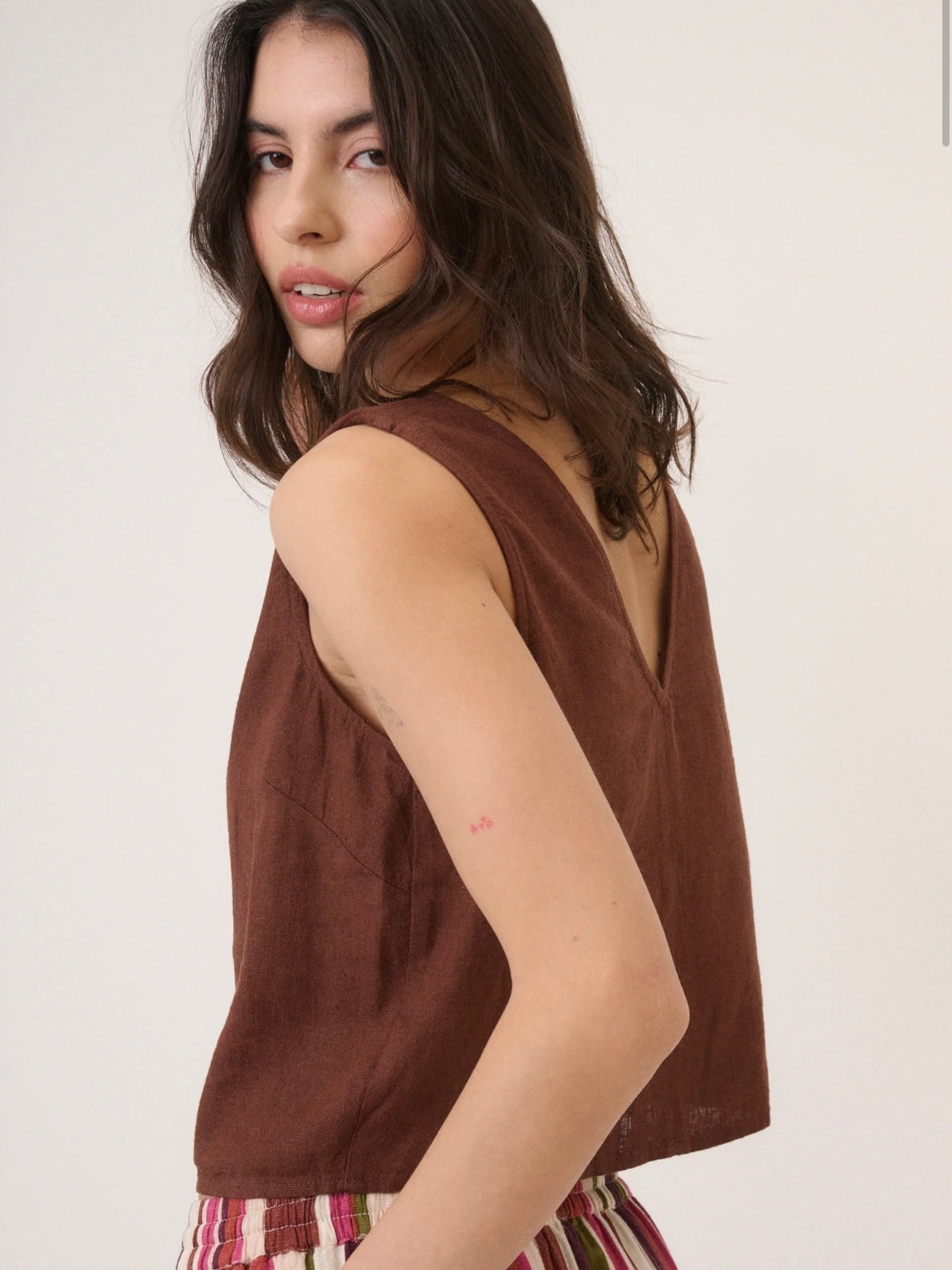 Nobody's Child Brown Linen Blend Top