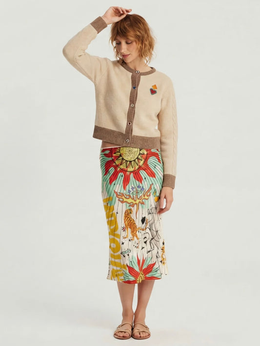 Me369 Sofi Cable Knit Cardigan-Stone