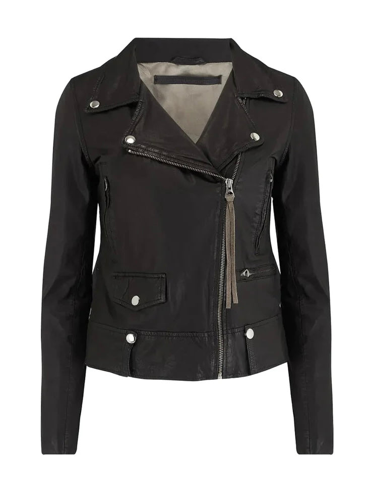 Studio Kin Grace Leather Biker Jacket-Black