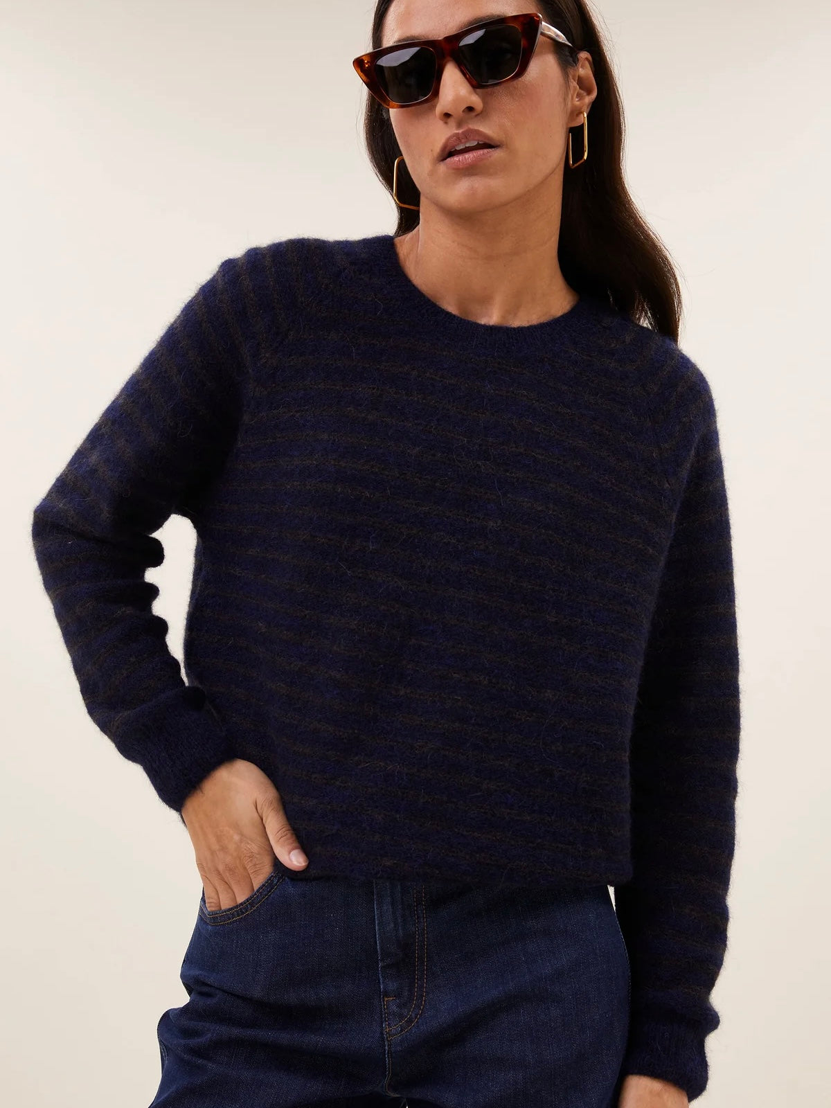 by_bar Spila Raglan Pullover-Brown Thin Stripe