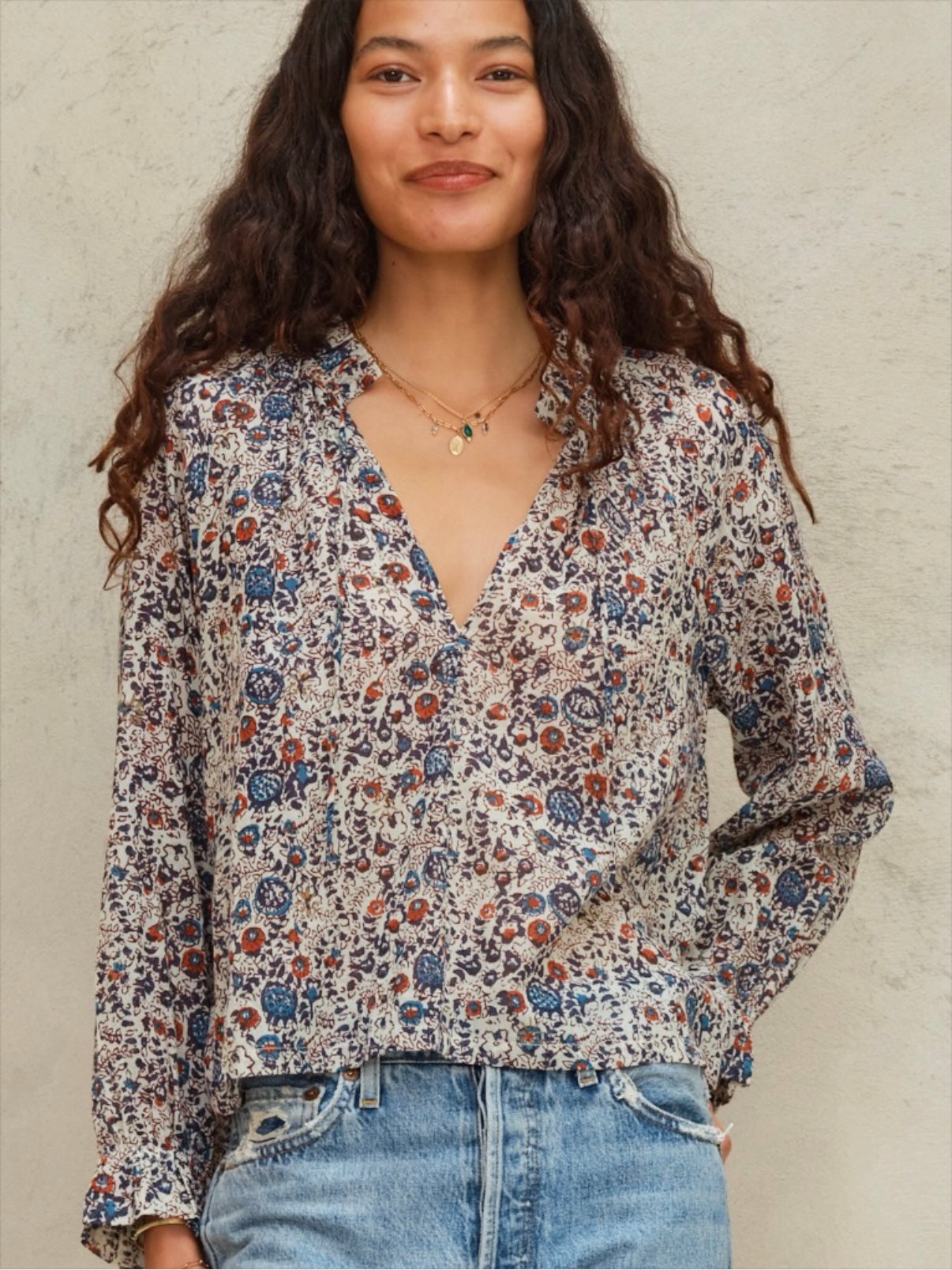 M.A.B.E Cass Print Long Sleeve Top-Indigo