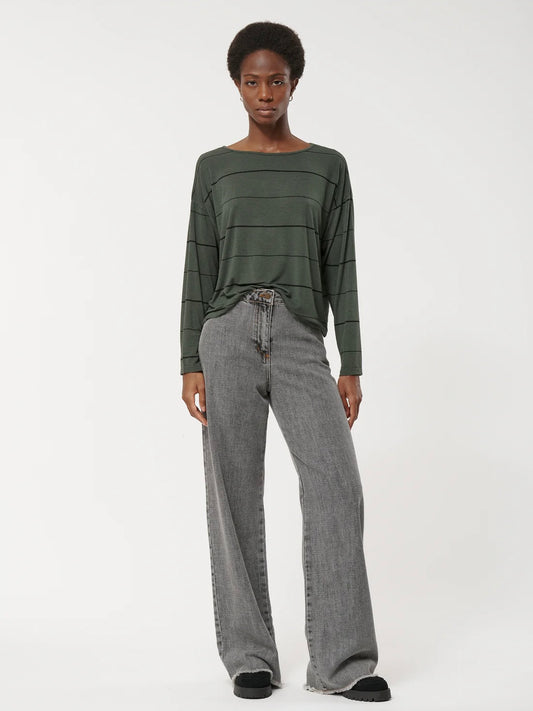 Humility Khaki Stripe Long Sleeve T shirt