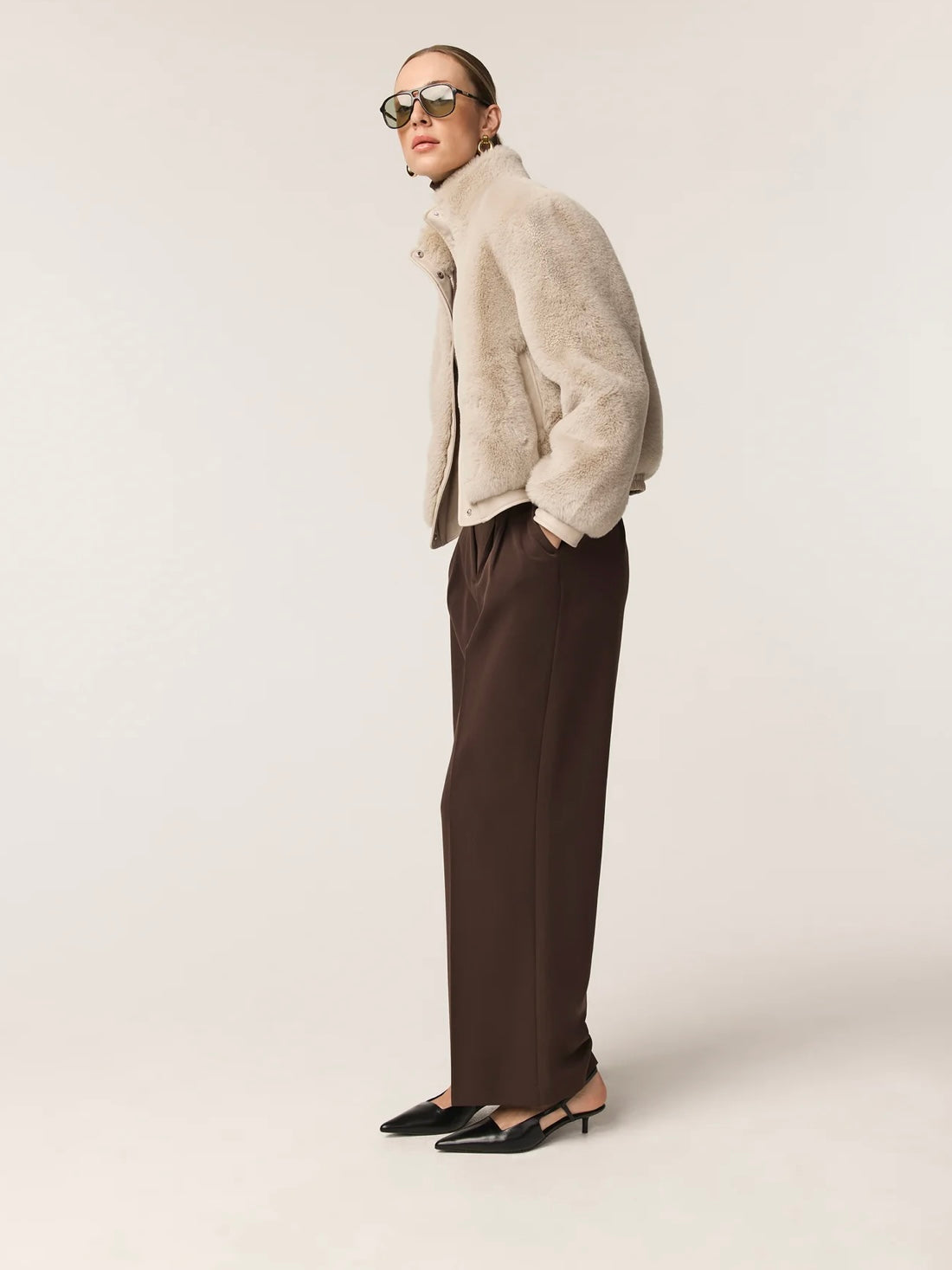 Issy London Jolie Neutral Faux Fur Bomber Jacket