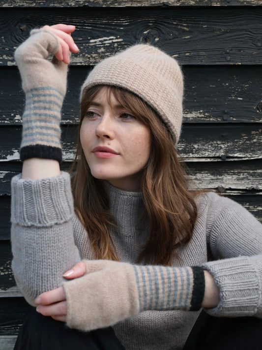 Quinton +Chadwick Angora Fingerless Mittens-Fossil