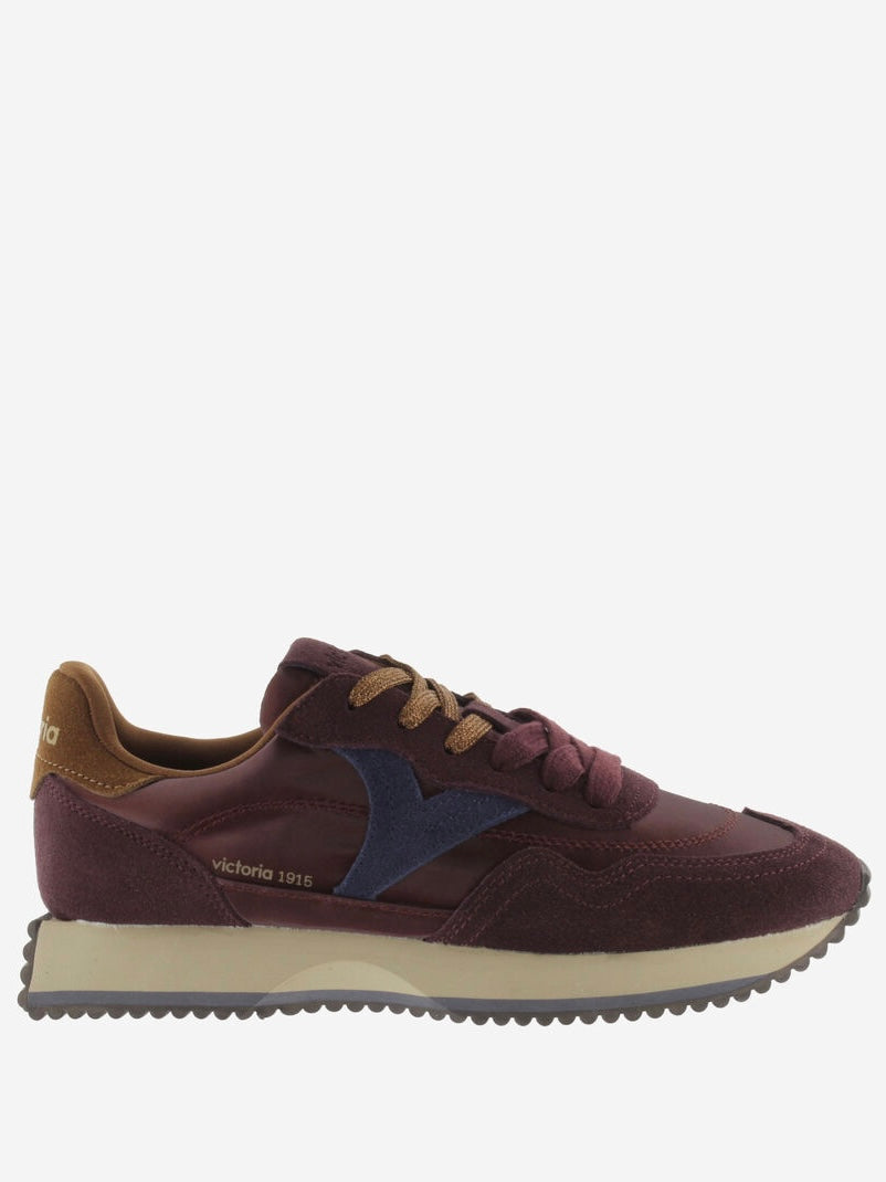 Victoria Cosmos Metallic Nylon & Suede Trainers-Burgundy