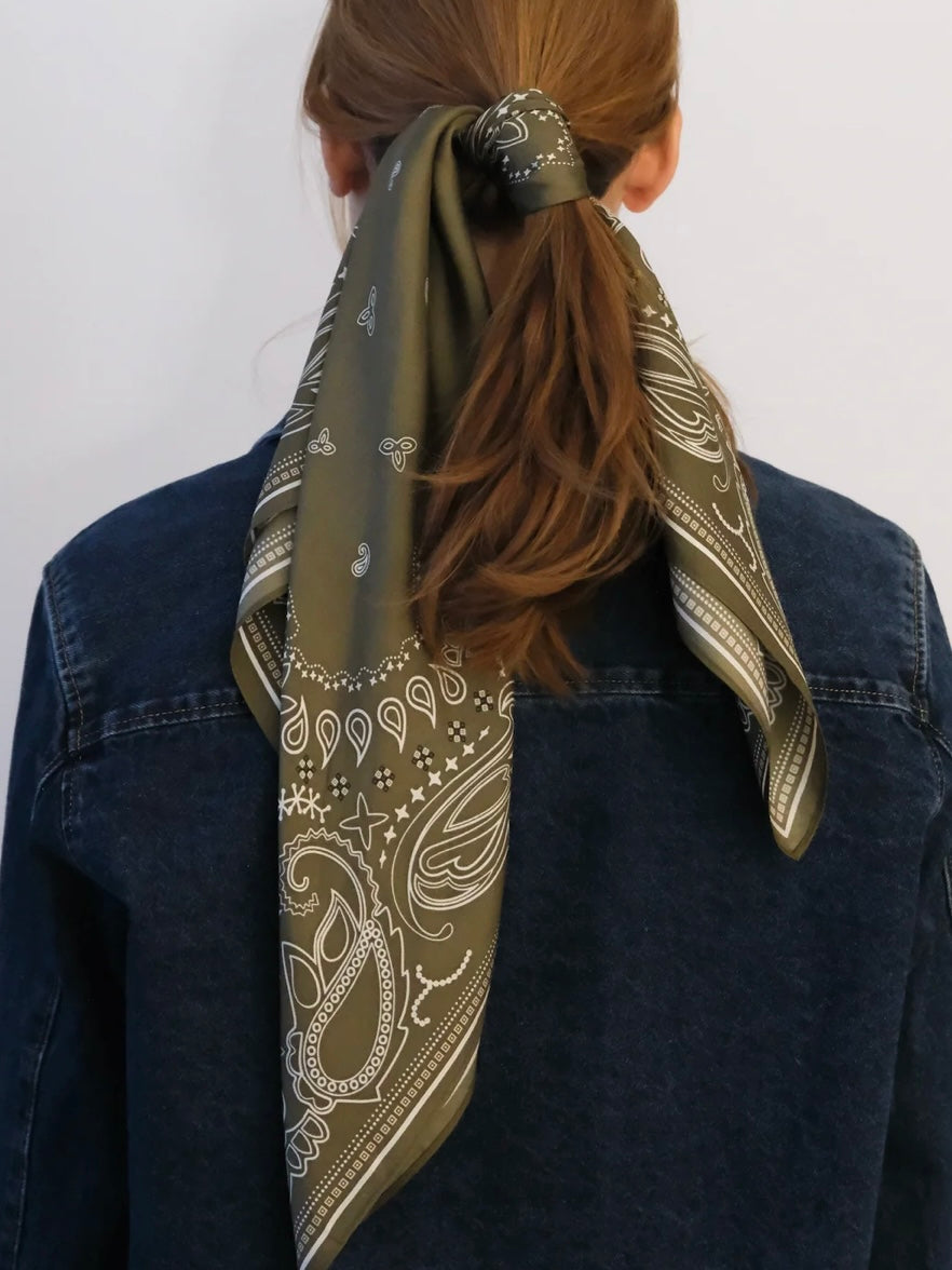 Le Scarf Paisley Scarf Olive Green 65cm