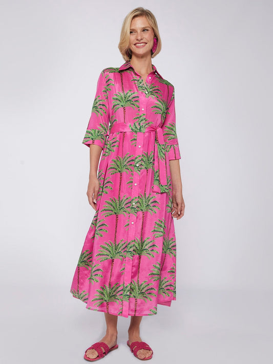 Vilagallo Natalia Palm Tree Dress Pink