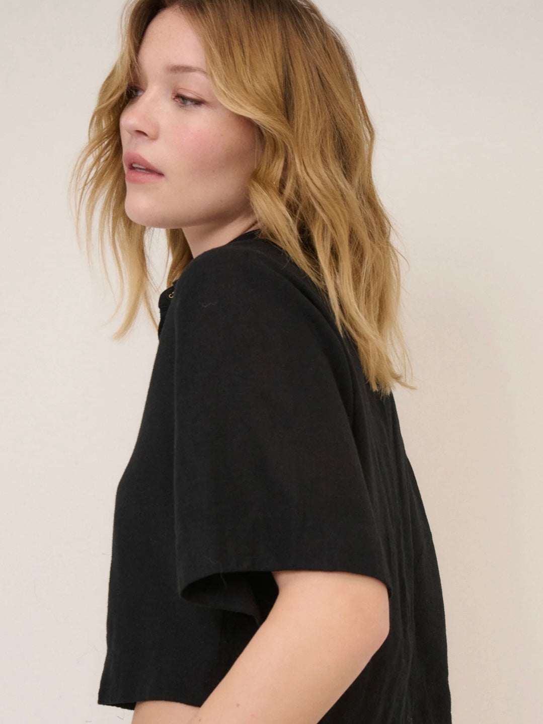 Nobody's Child Bennie Black Linen Cropped Shirt