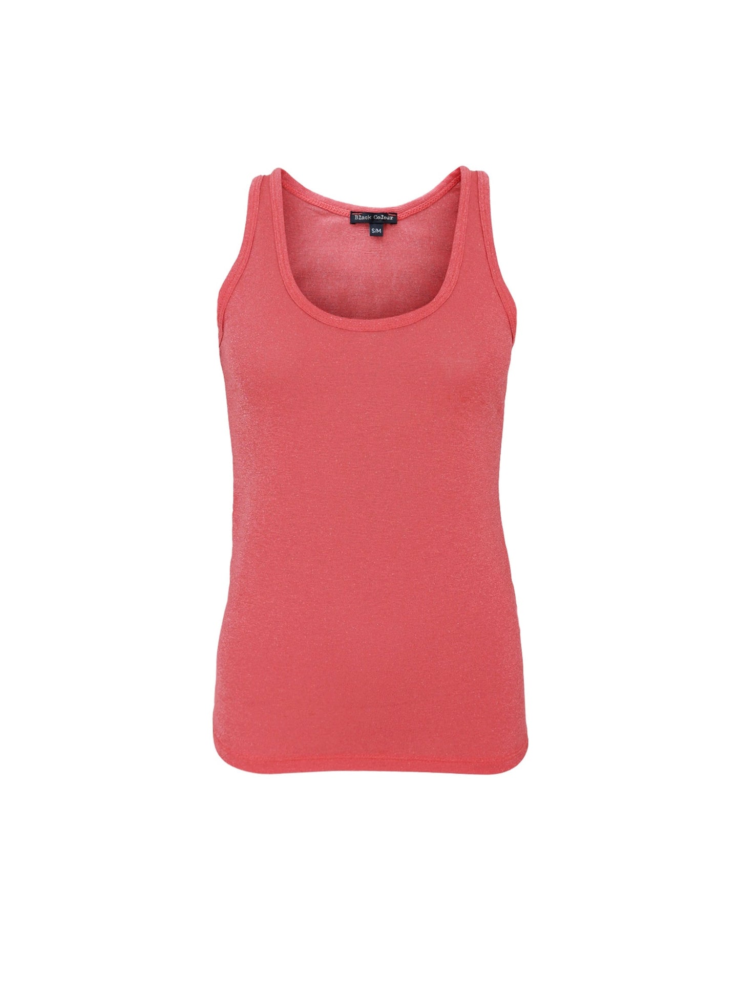 Black Colour Faye Lurex Vest Top-Coral Red