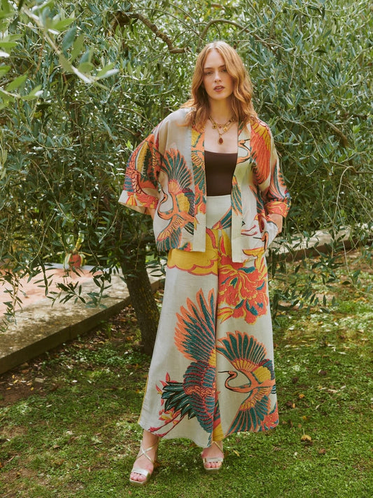 One Hundred Stars Crane Stone Palazzo Pants
