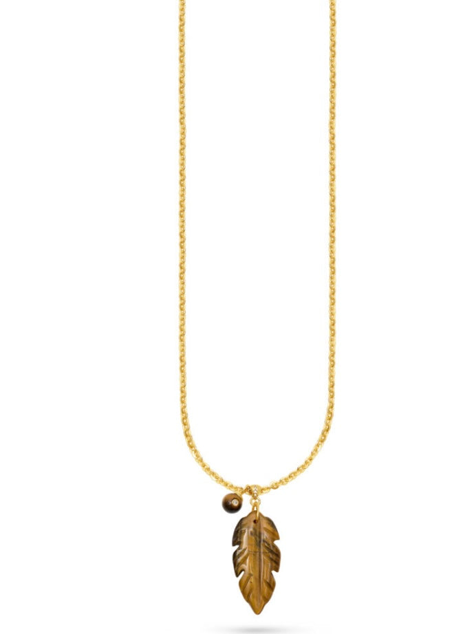 Talis Chains Leaf Pendant Necklace-Tigers Eye