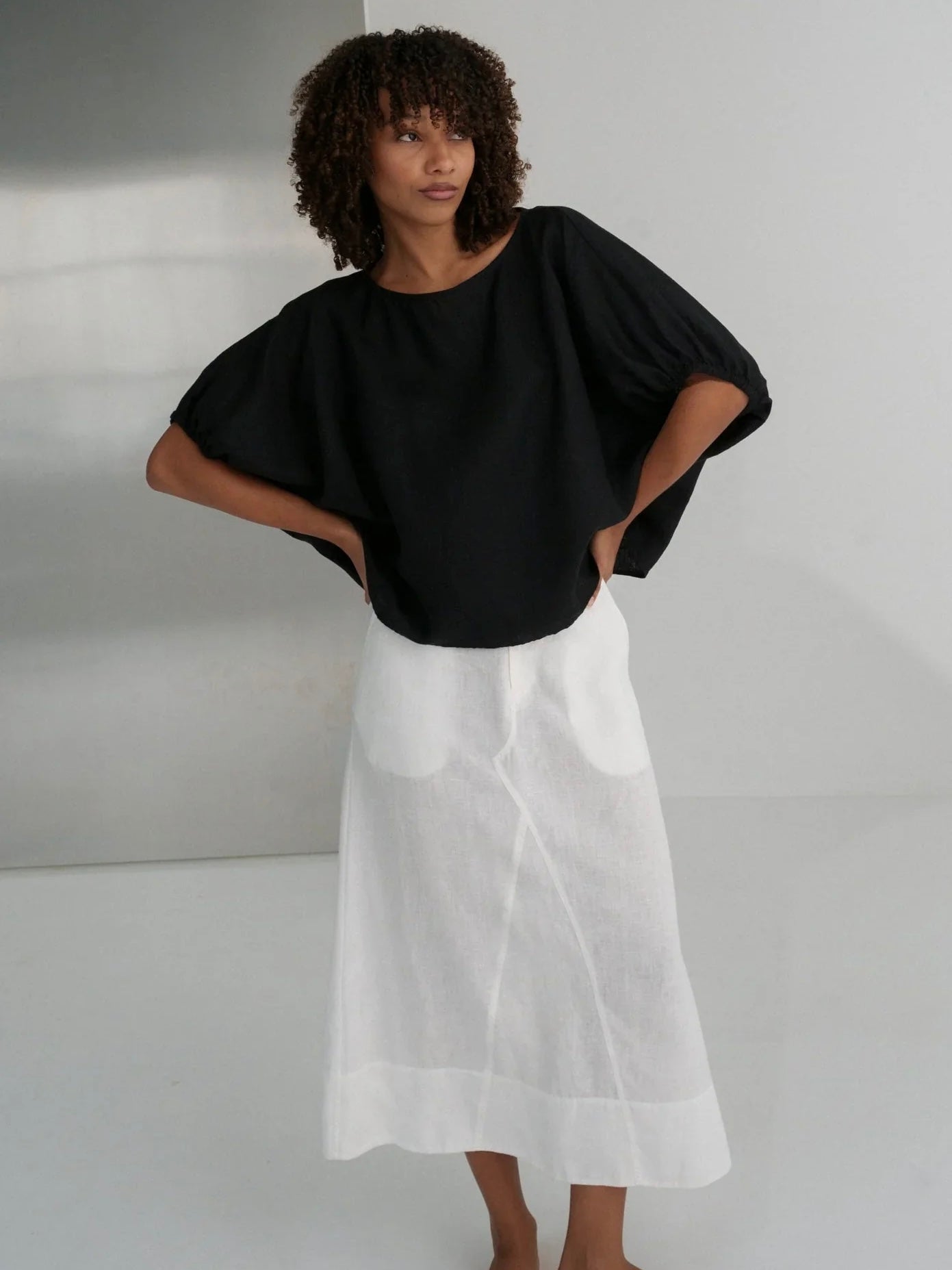 Lilly Pilly Tina Linen Top-Black