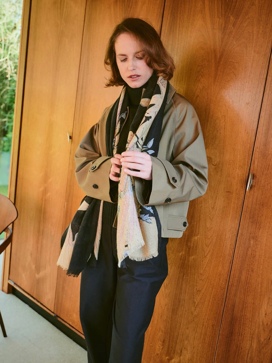 One Hundred Stars Wool Scarf Crane Black