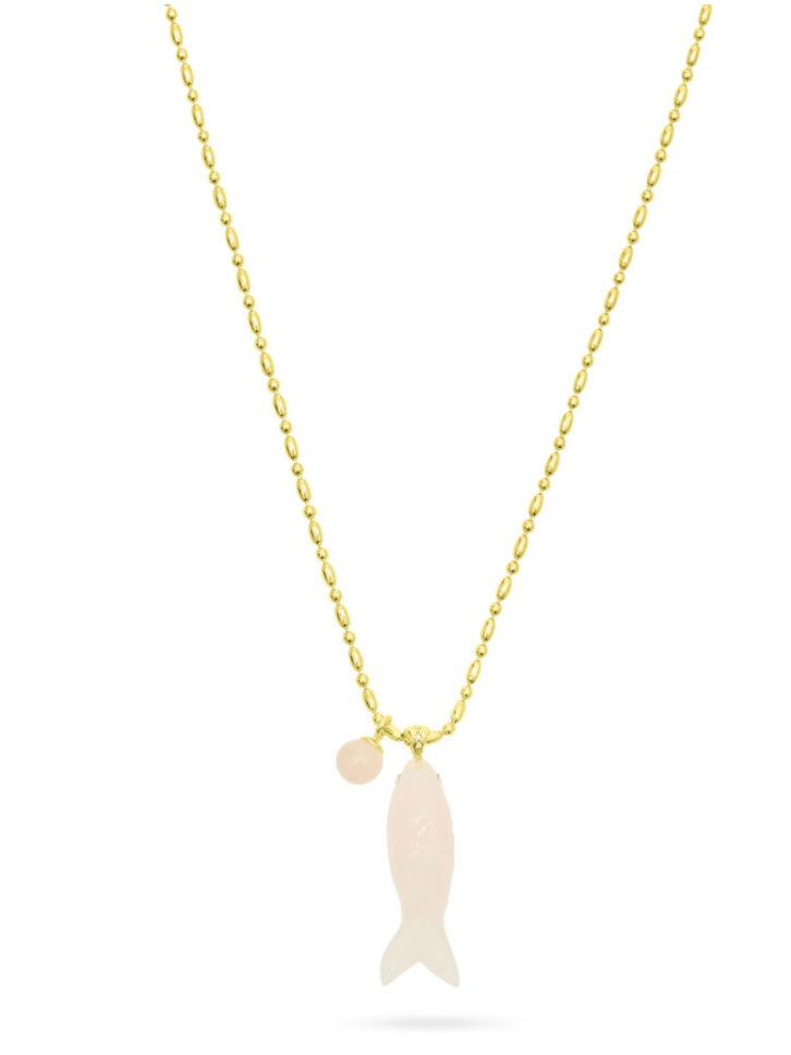Talis Chains Happy Fish Pendant Rose Quartz