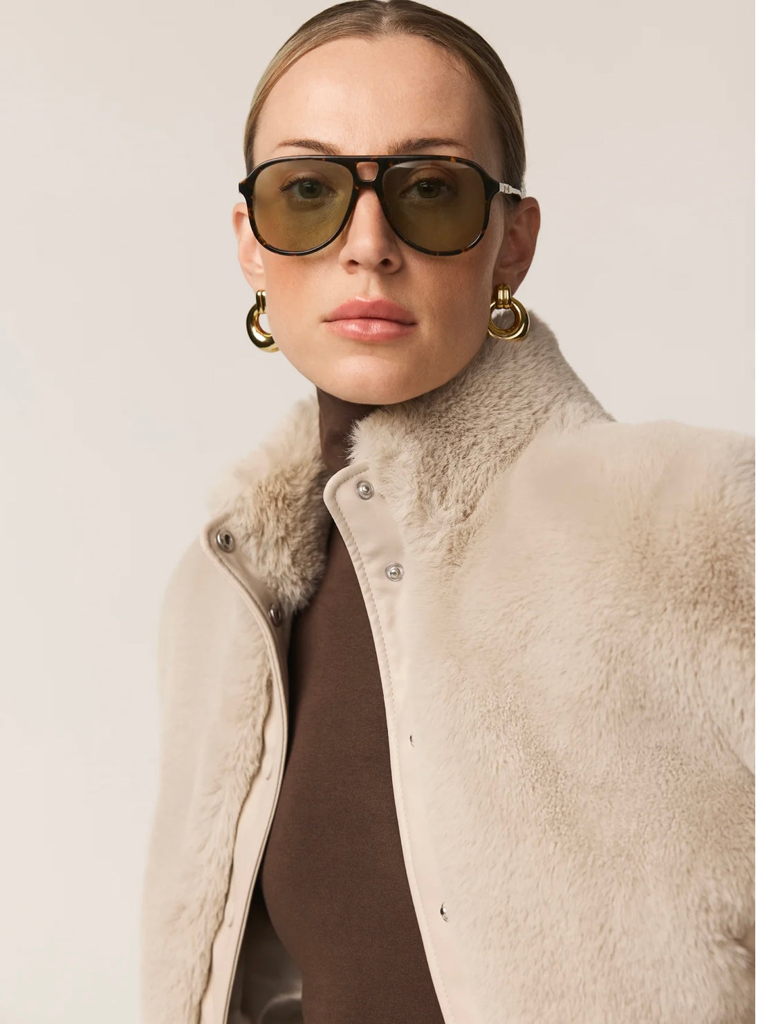 Issy London Jolie Neutral Faux Fur Bomber Jacket