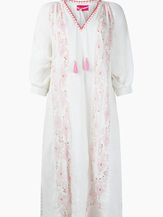 Place du Soleil Rosa Embroidered White Dress