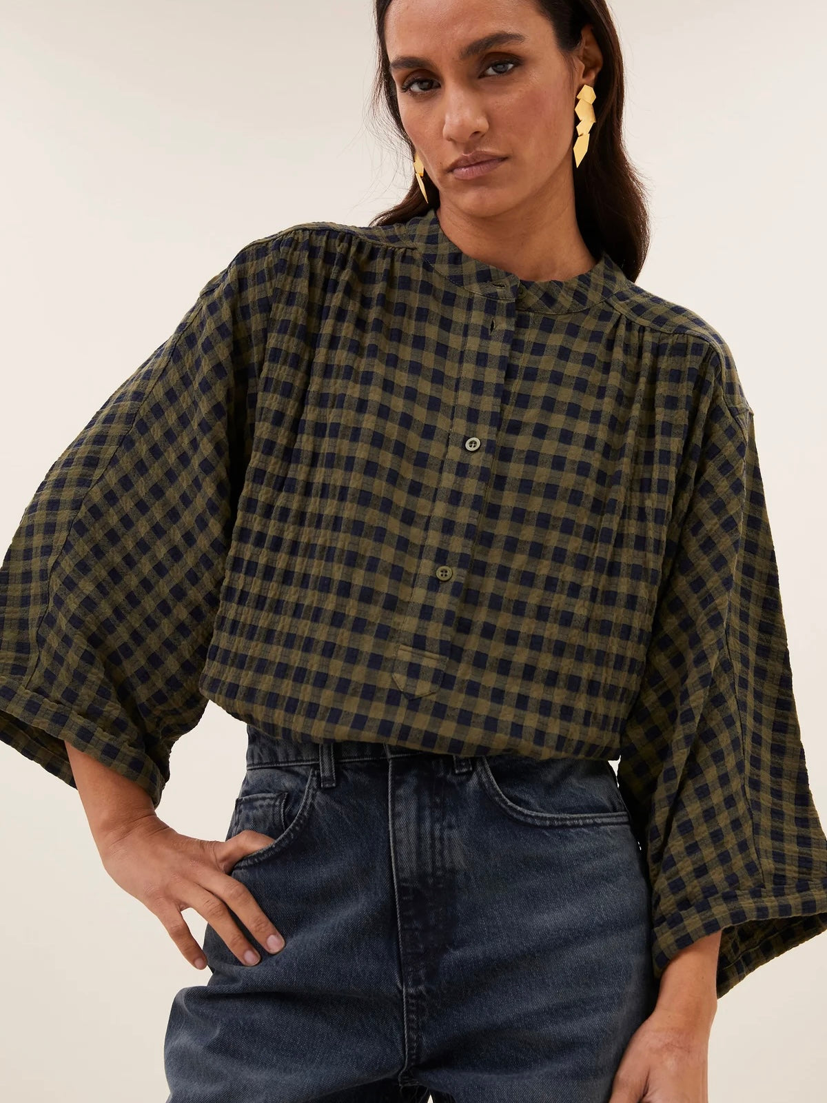 by_bar Jess Blouse Olive Check