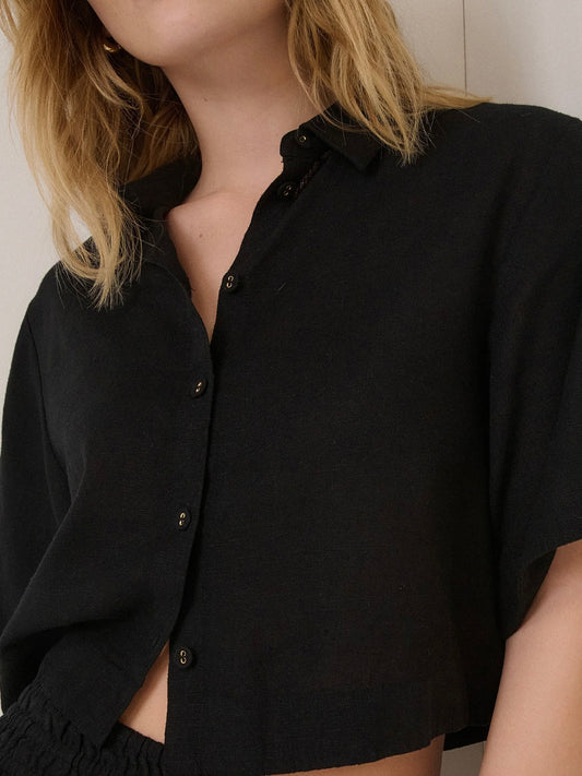 Nobody's Child Bennie Black Linen Cropped Shirt