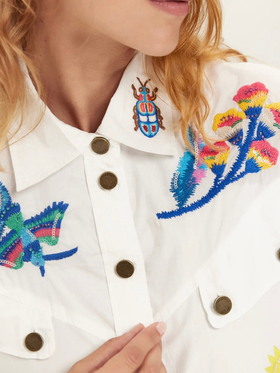 Me369 Adelyn White Oversized Embroidered Shirt