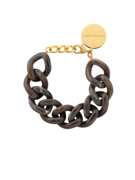 Vanessa Baroni Flat Chain Bracelet Dark Brown Marble