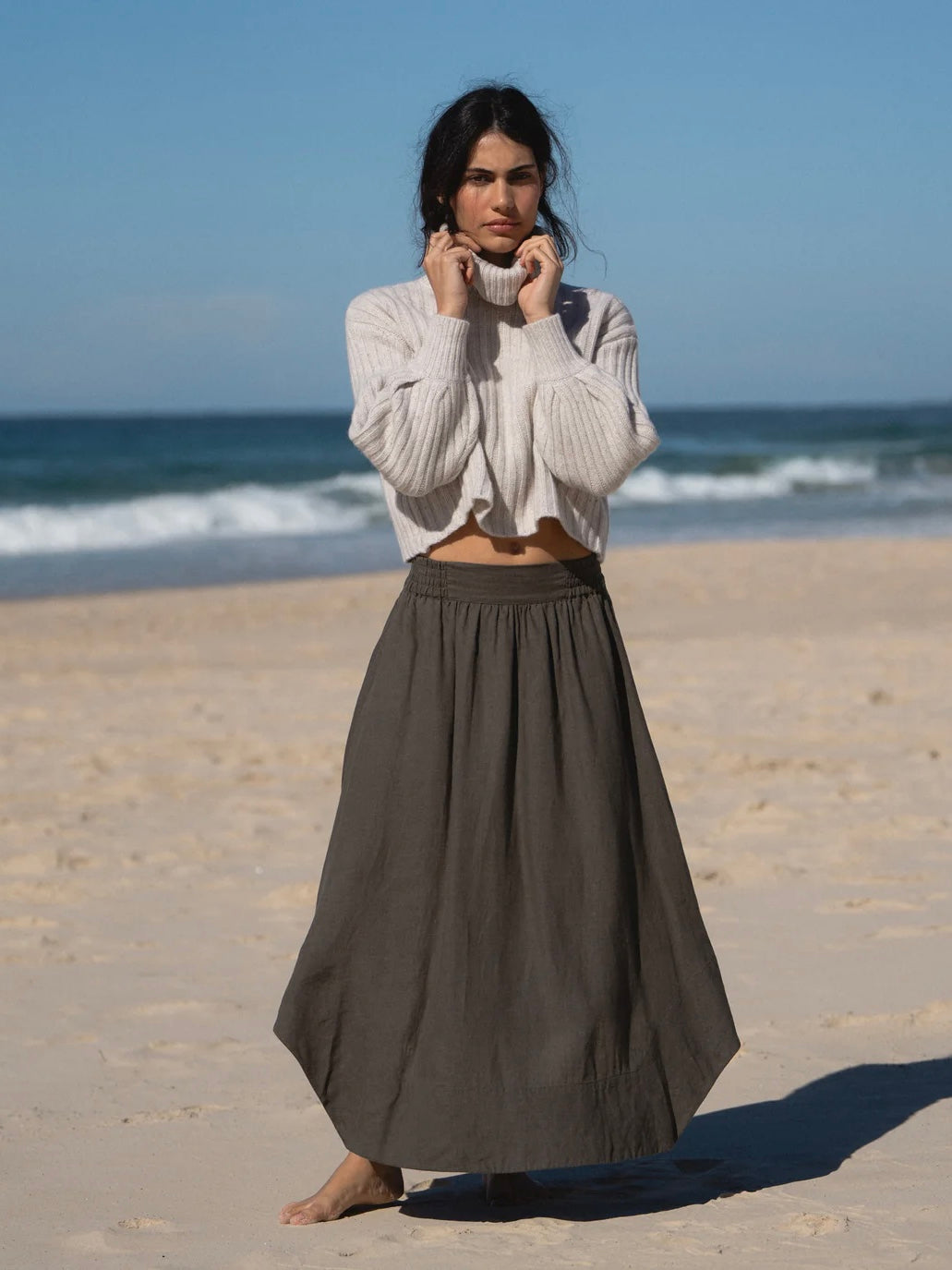 Lilly Pilly Hannah Linen Skirt-Khaki