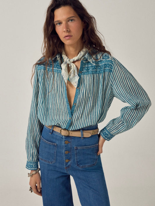 Maison Hotel Maria Shirt- Mediterranean Stripes Blue Ink