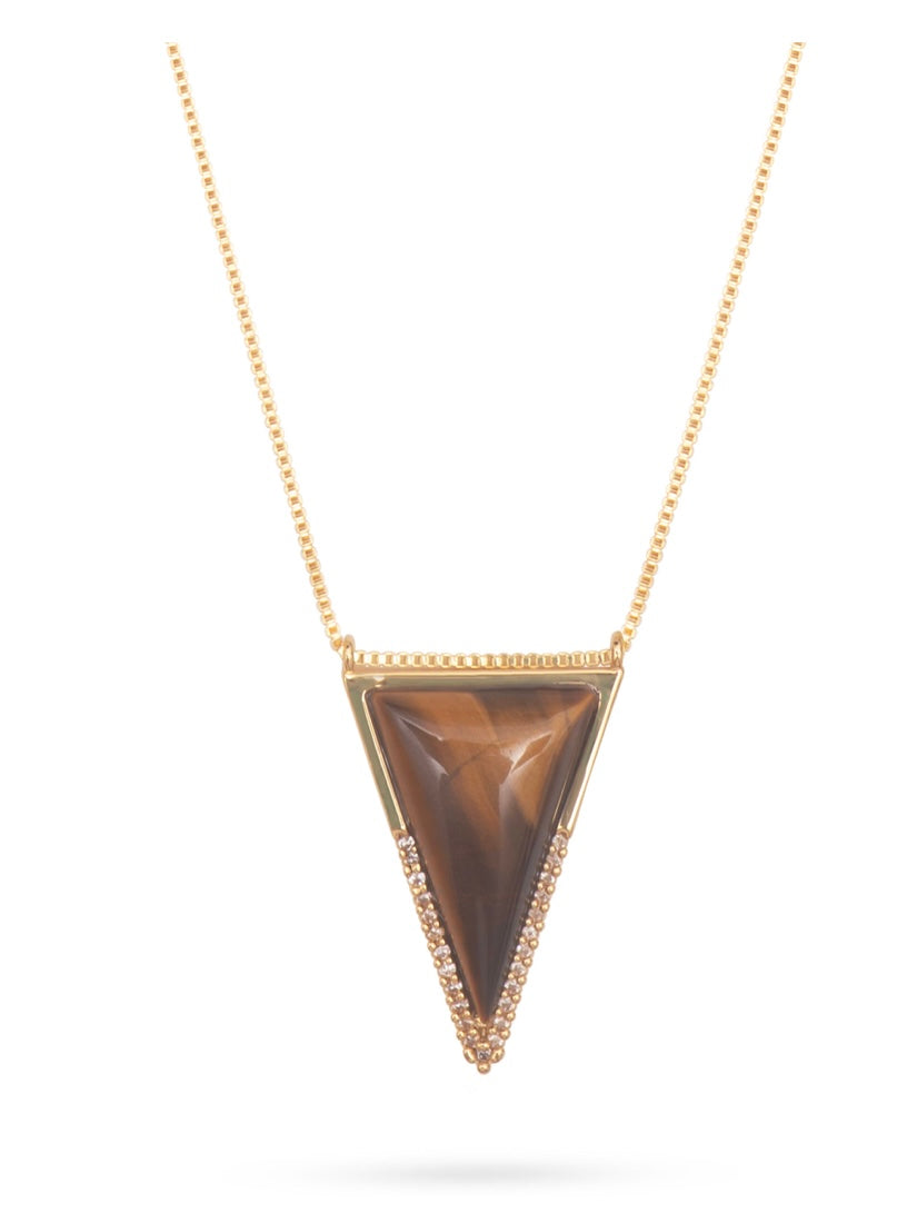 Talis Chains Triangle Pendant Necklace-Tigers Eye
