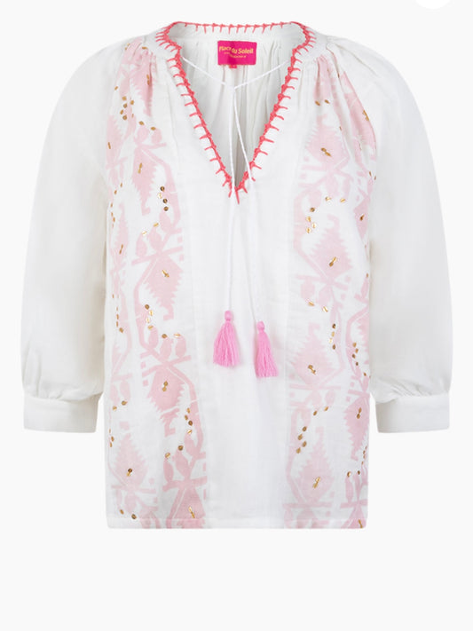 Place du Soleil Rosa Embroidered Top