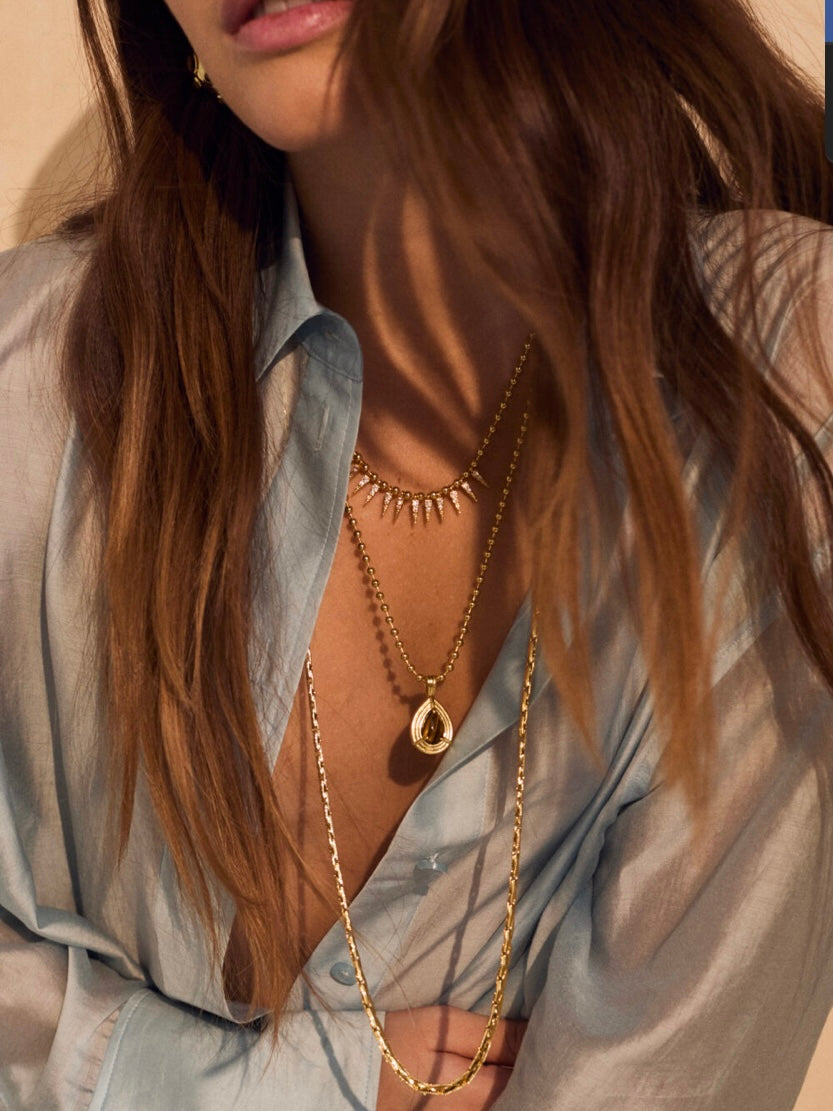 Talis Chains Cubic Zirconia Spike Drop Necklace Gold