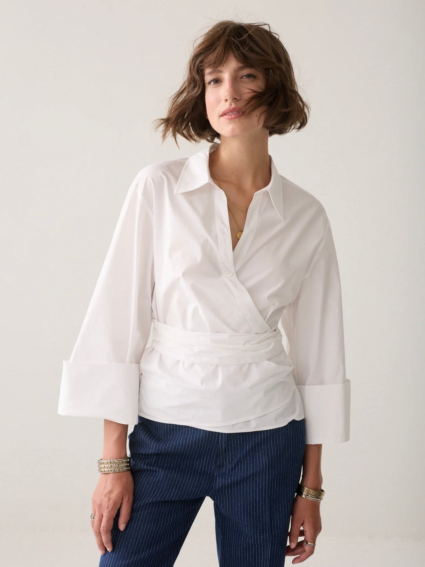Summum White Poplin Wrap Blouse