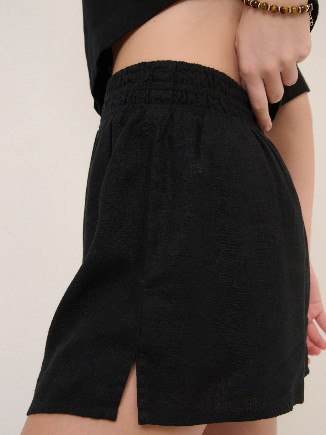 Nobodys Child Black Linen Blend Elasticated Waist Shorts