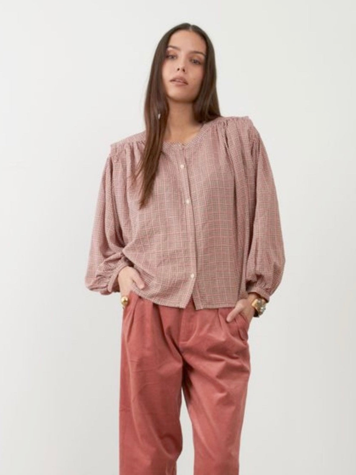 Orfeo Janet Checked Blouse- Carreaux Roses