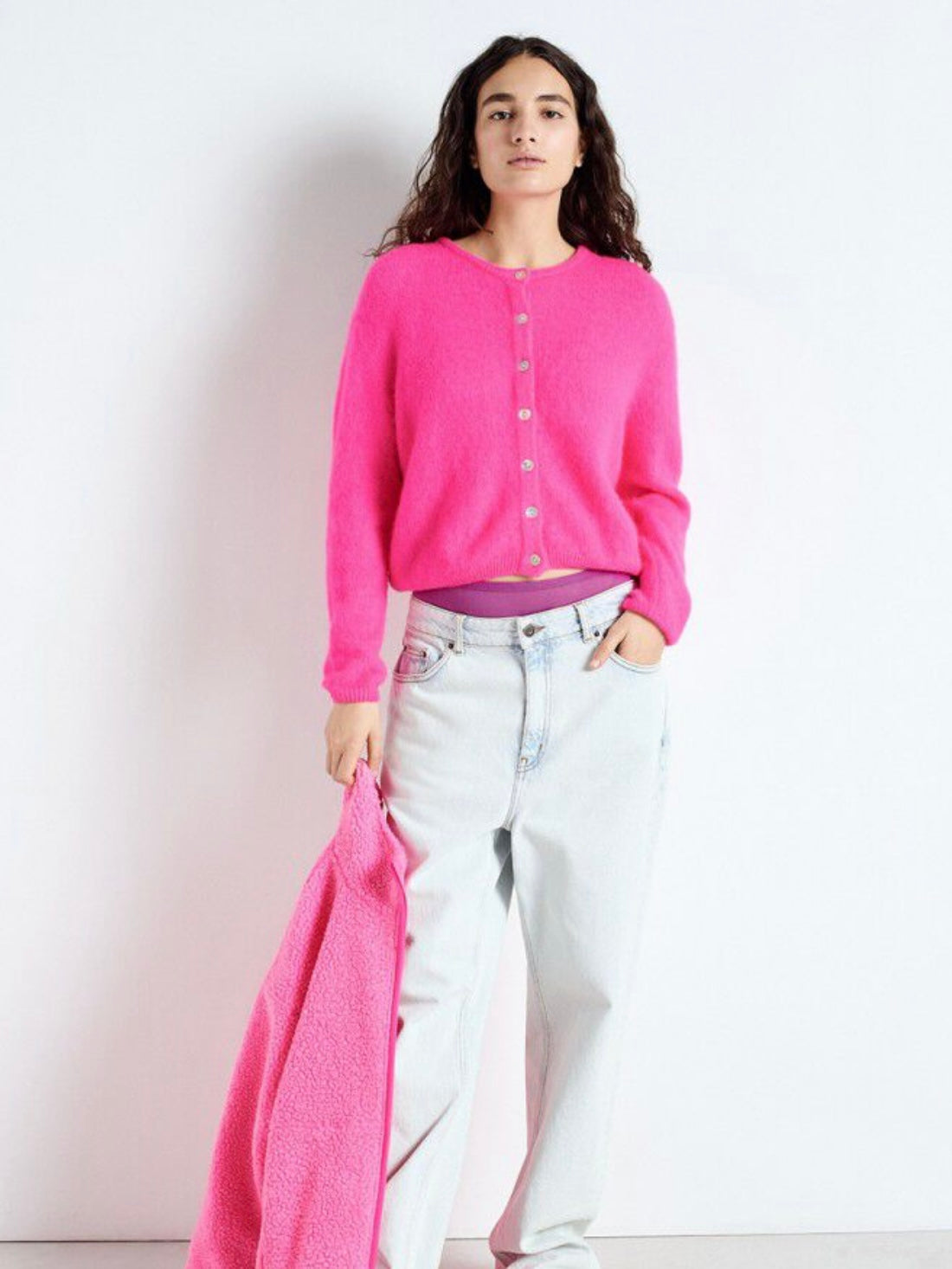 American Vintage Vitow Cardigan-Neon Pink Melange