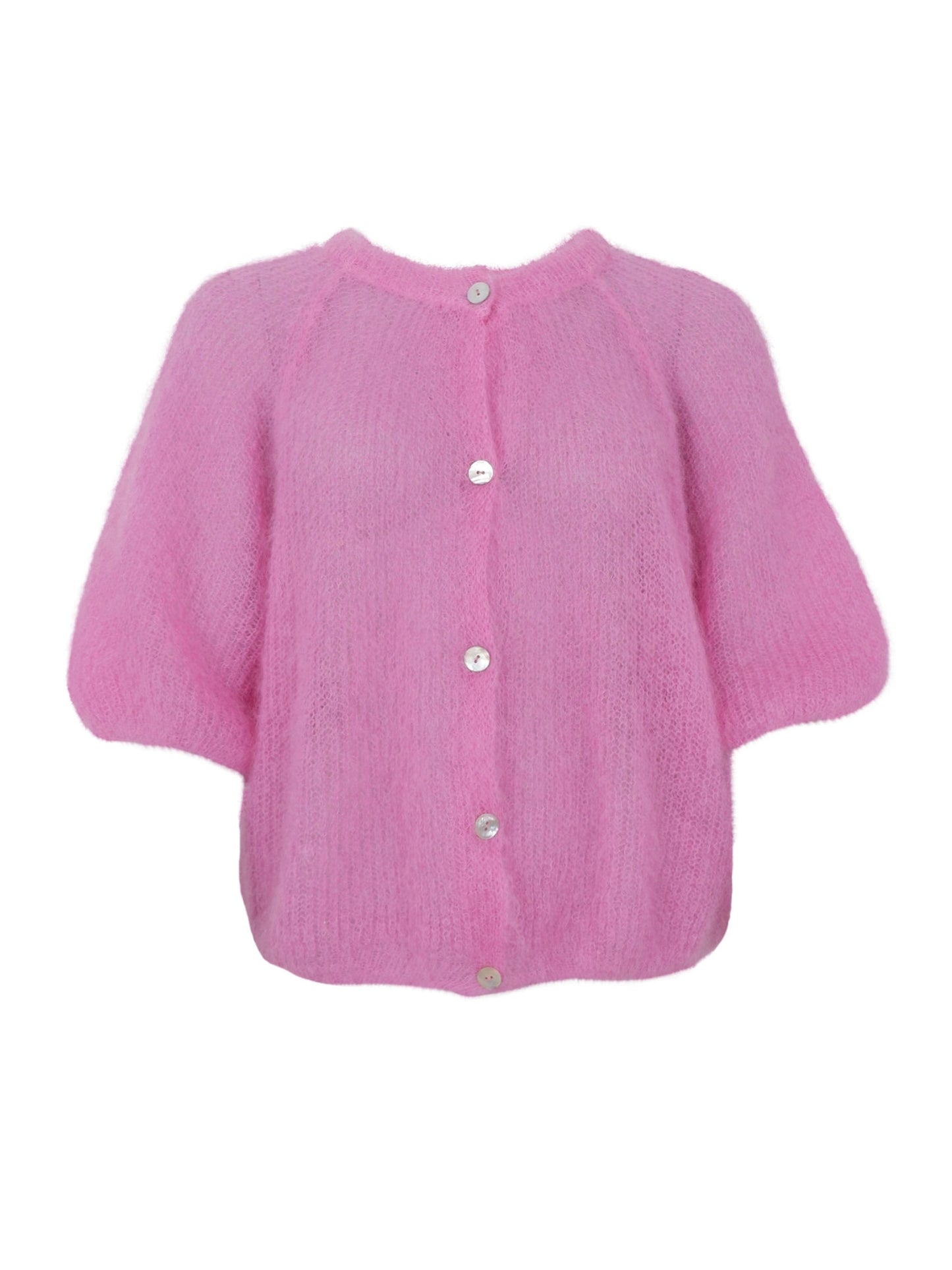 Black Colour Bjoerk Patent Knit Short Sleeve Cardigan-Pink