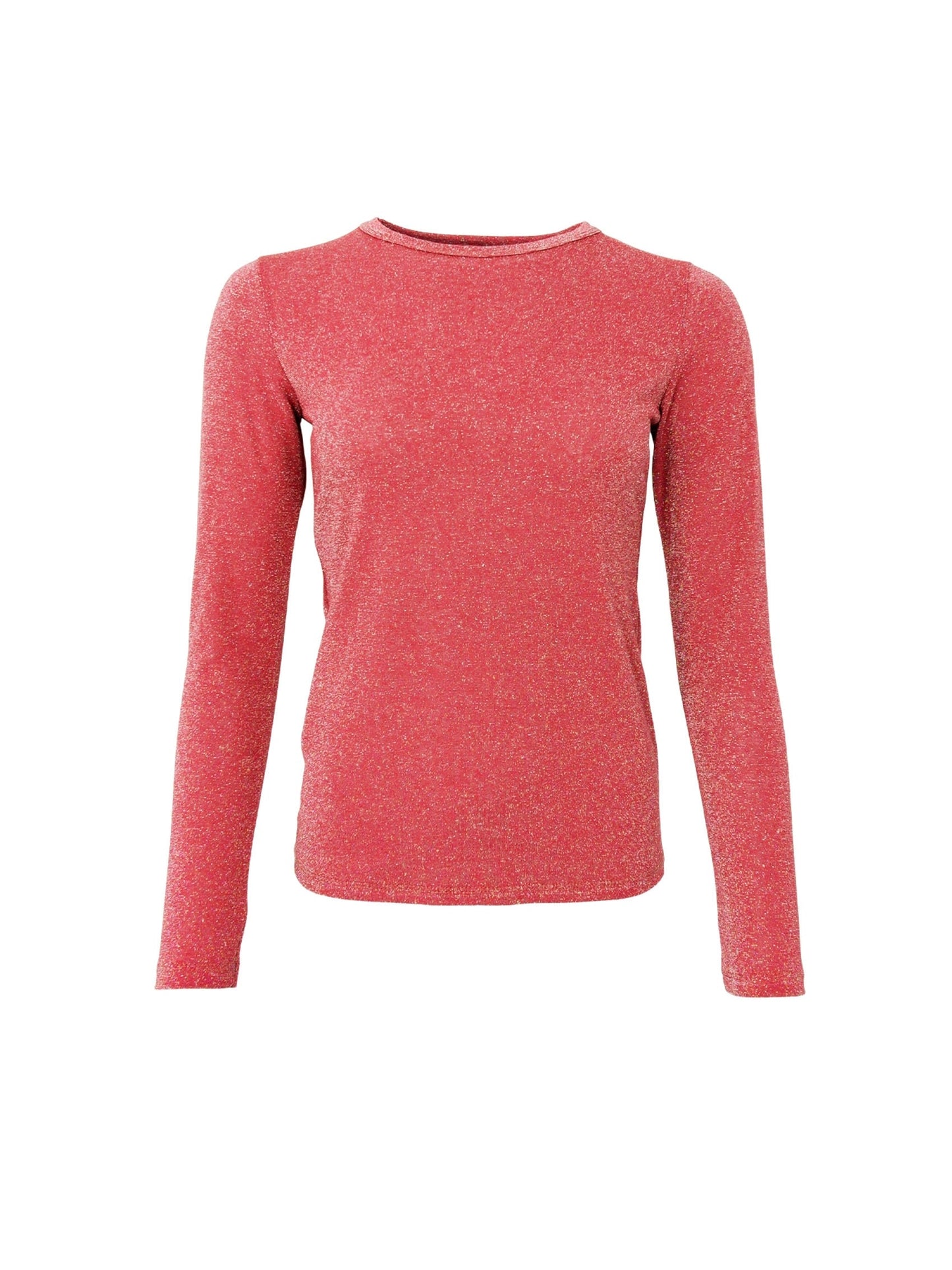 Black Colour Faye Long Sleeve Lurex Top-Coral Red
