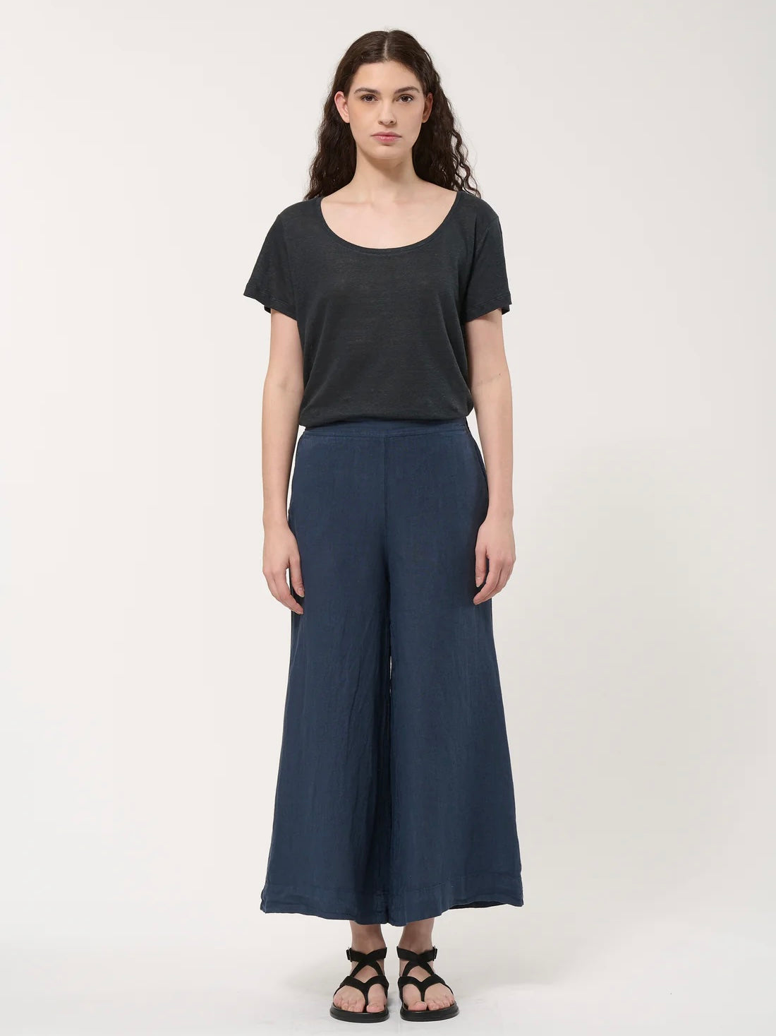 Humility Navy Cropped Linen Trousers