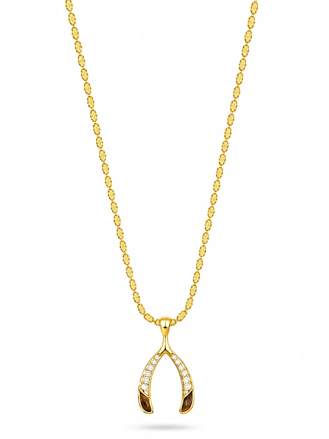 Talis Chains Wishbone Pendant Necklace-Tigers Eye