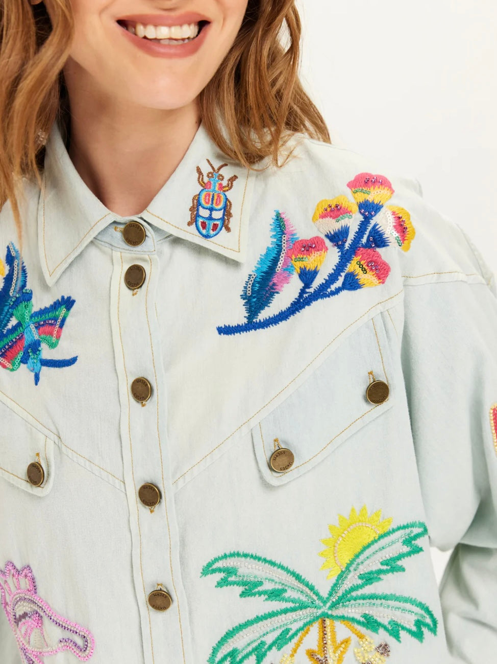 Me369 Adelyn Light Blue Oversized Embroidered Shirt